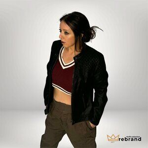 Y2K Quilted Leather Jacket - Tribal - Black - Size Small-Med (1990-2000)